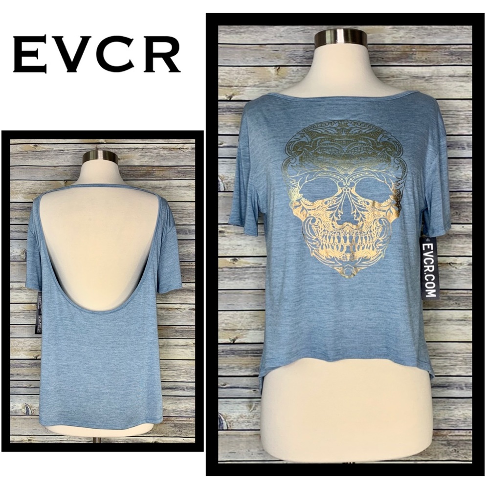 NWT EVCR Foil Skull Crop Tee, Sz Sm